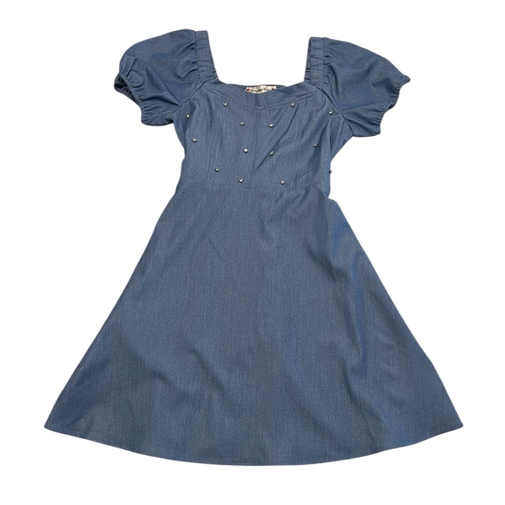 NWOT Poppies & Roses Blue Dress With Rhinestones Girls Size 14